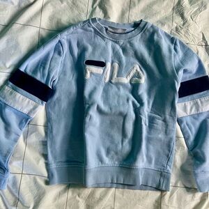 FILA Sweatshirt Womens Small Blue Long Sleeve Logo Crew Neck Pullover